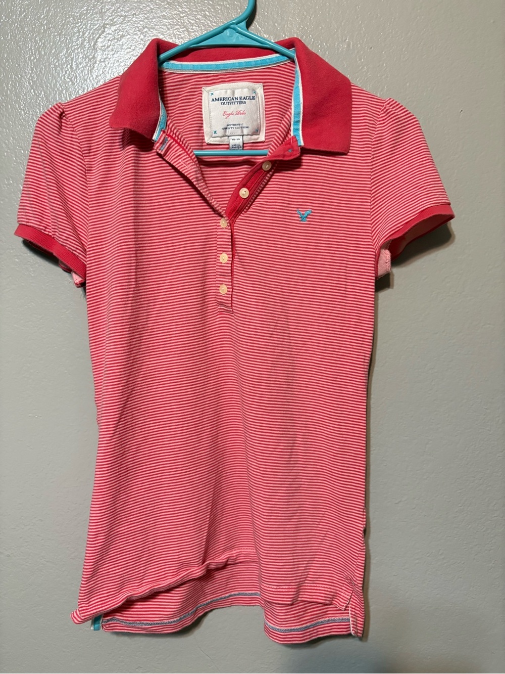 Vintage? Women’s American Eagle Outfitters Coral Pink Striped Polo Shirt -Size M